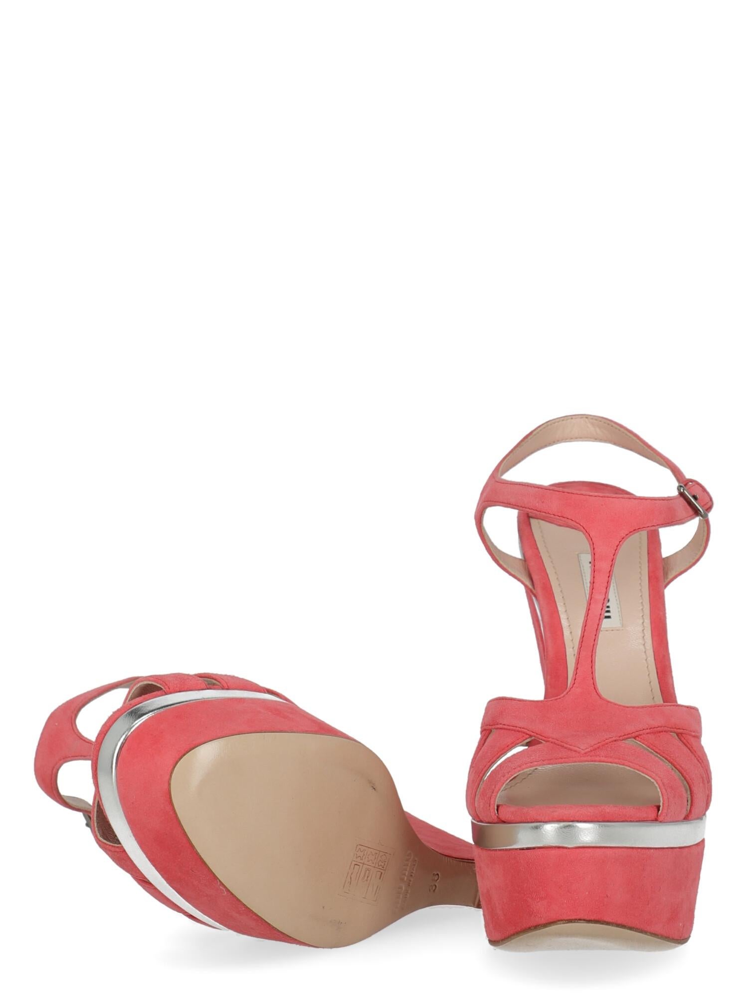 Miu Miu  Women   Wedges  Pink Leather EU 38 In Good Condition For Sale In Milan, IT