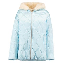 Miu Miu Women's 2021 Blue Quilted Jacket with Fur Lining