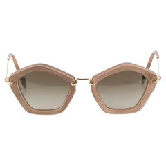 Miu Miu Women's Beige Geometric Eye Suede Frame Sunglasses