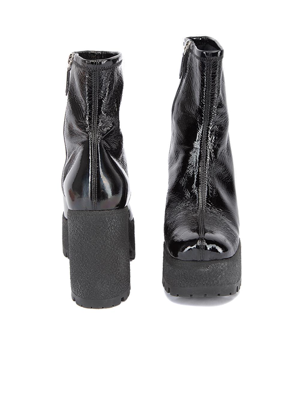 Miu Miu Women's Black Patent Leather Platform Ankle Boots In Good Condition For Sale In London, GB