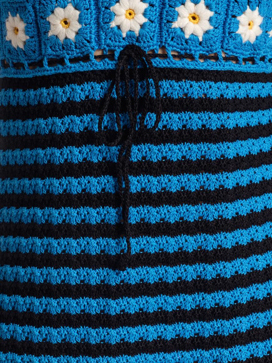 Miu Miu Women's Blue Crochet Striped Floral Mini Dress 1
