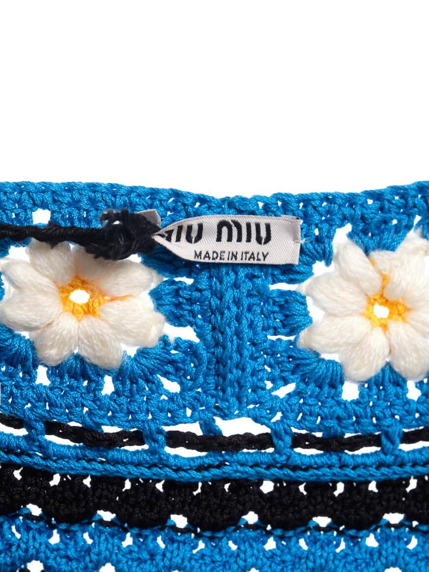 Miu Miu Women's Blue Crochet Striped Floral Mini Dress 2