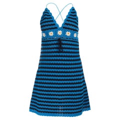 Miu Miu Women's Blue Crochet Striped Floral Mini Dress