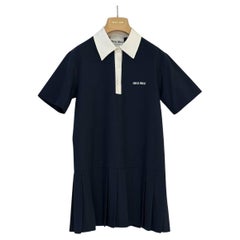 Miu Miu - Vestito Polo Donna Blu - Orlo Plissettato Sz 38