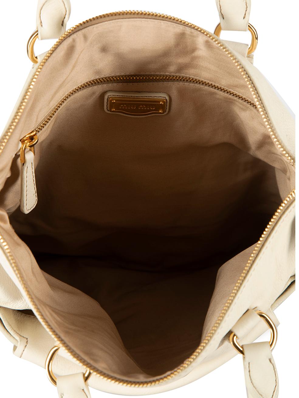 Miu Miu Women's Cream Leather Fold Over Crossbody Bag 2