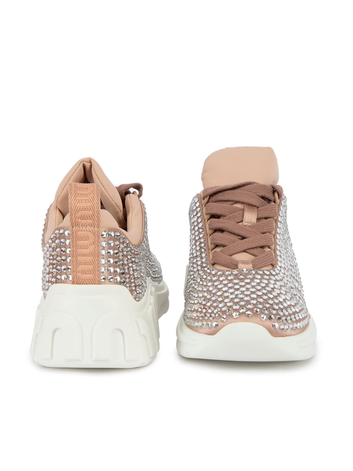 Miu Miu Women's Pink Crystal Embellished Platform Trainers In New Condition In London, GB