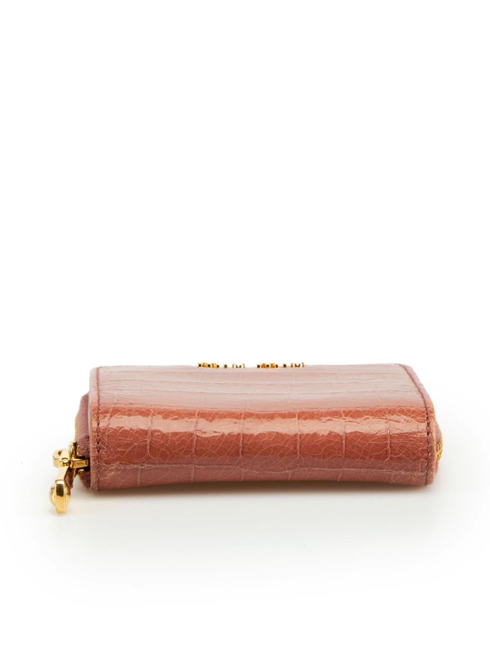 Miu Miu Women's Pink Patent Leather Crocodile Embossed Wallet In Good Condition In London, GB