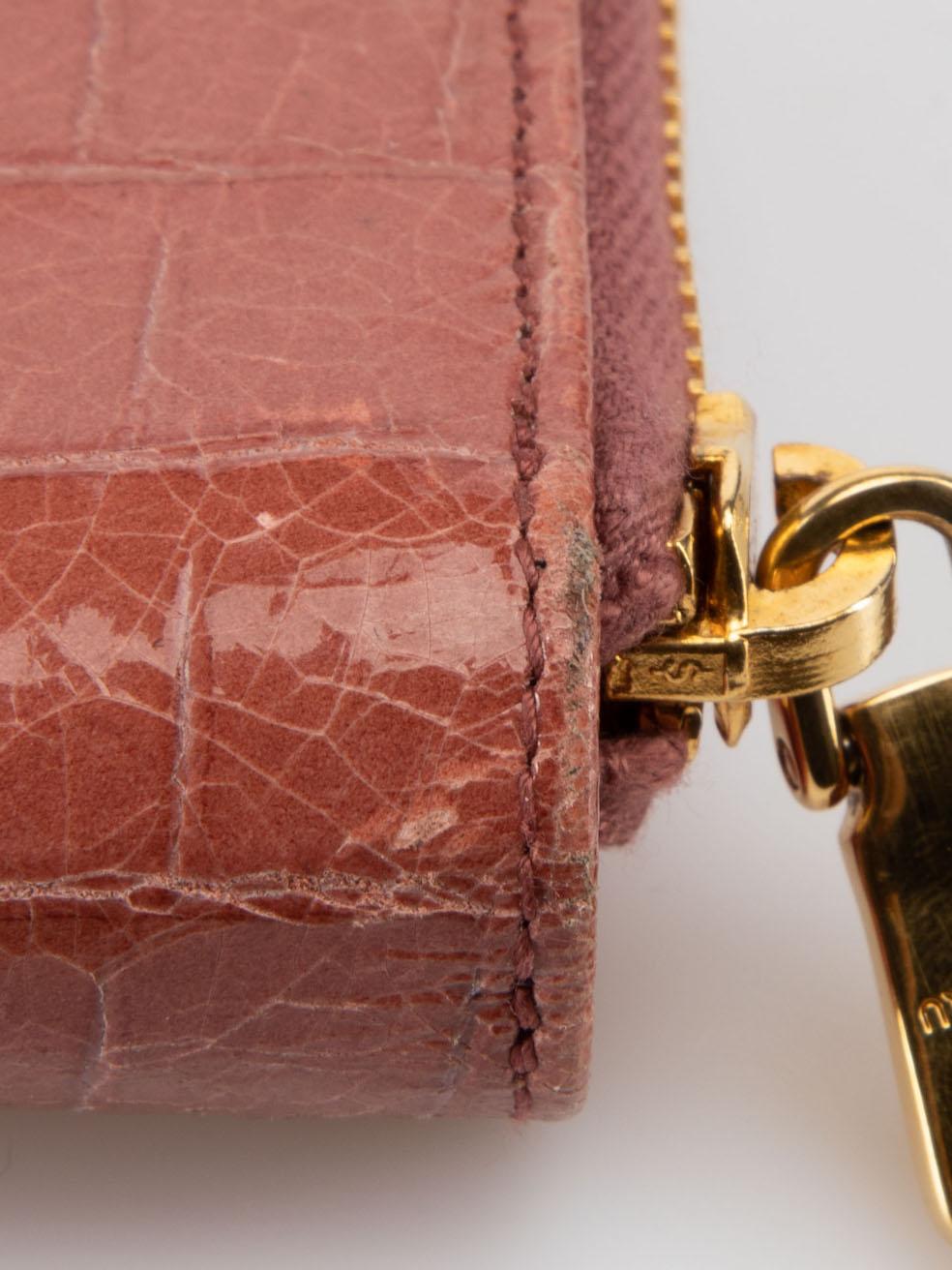Miu Miu Women's Pink Patent Leather Crocodile Embossed Wallet 2