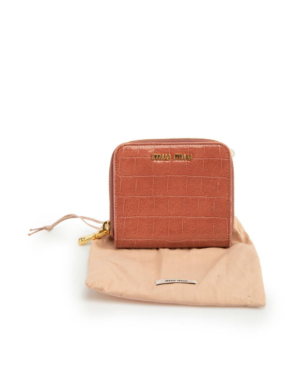 Miu Miu Women's Pink Patent Leather Crocodile Embossed Wallet 5