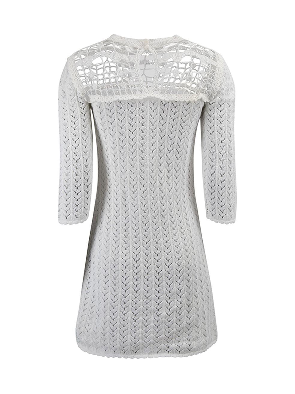 Miu Miu Women's White Crochet Long Sleeve Mini Dress In New Condition In London, GB