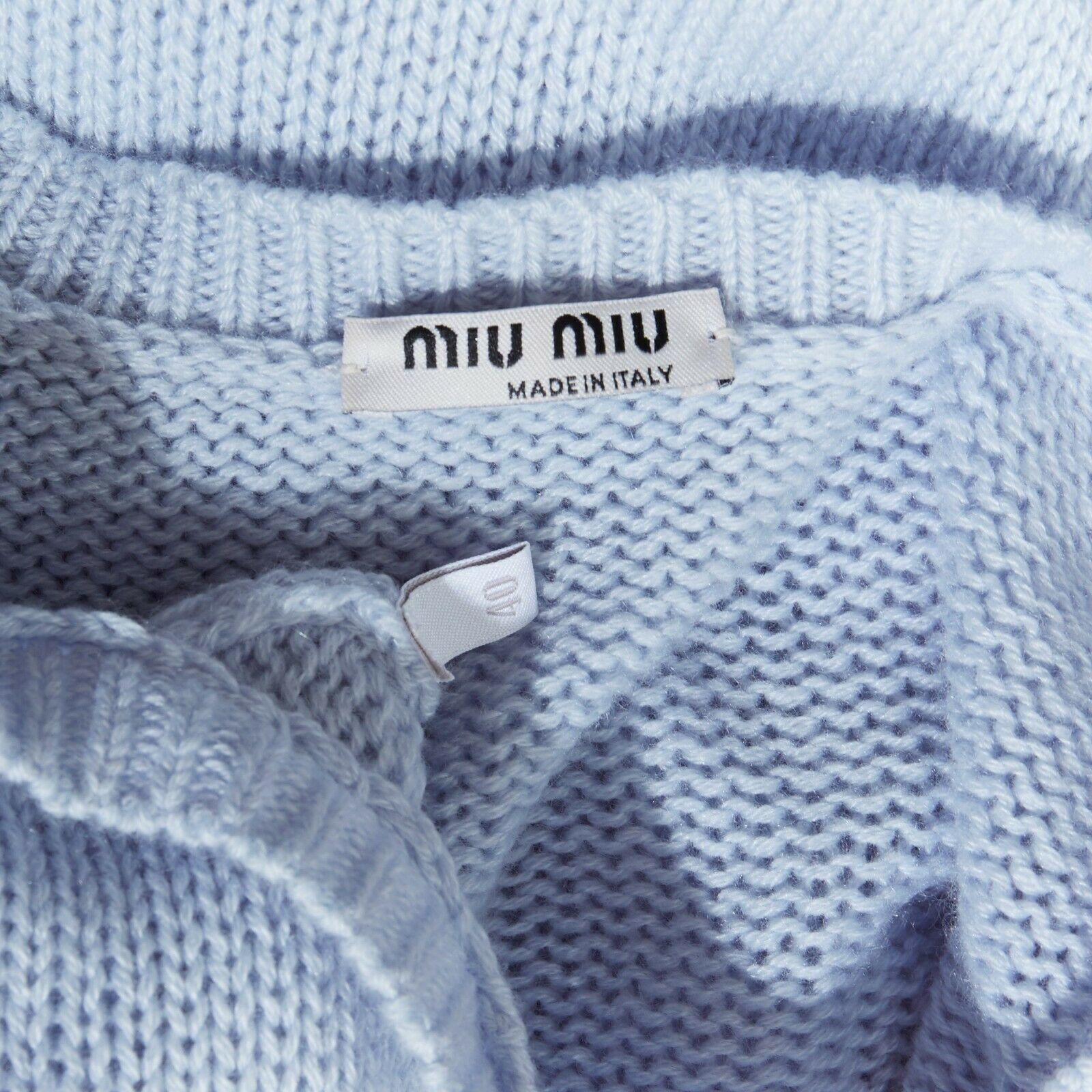 MIU MIU wool knit pastel blue crystal embellished flower brooch sweater top M 4