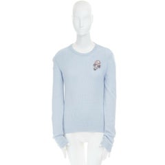 MIU MIU wool knit pastel blue crystal embellished flower brooch sweater top M