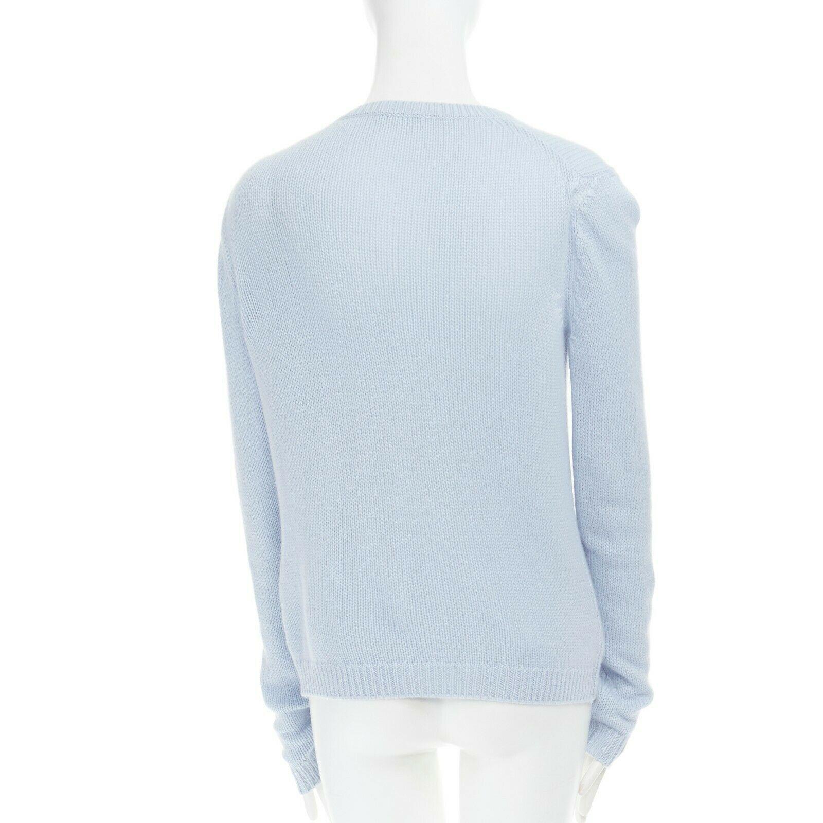 MIU MIU wool knit pastel blue crystal embellished flower brooch sweater top M In Good Condition In Hong Kong, NT