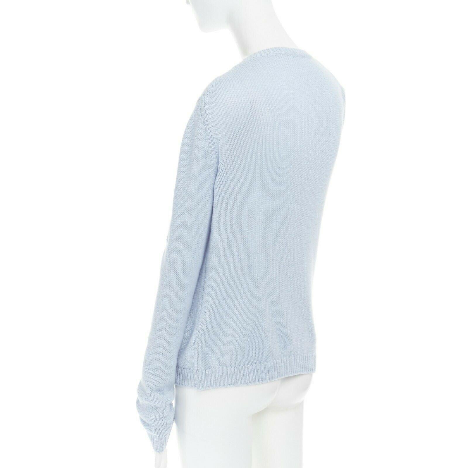 Women's MIU MIU wool knit pastel blue crystal embellished flower brooch sweater top M