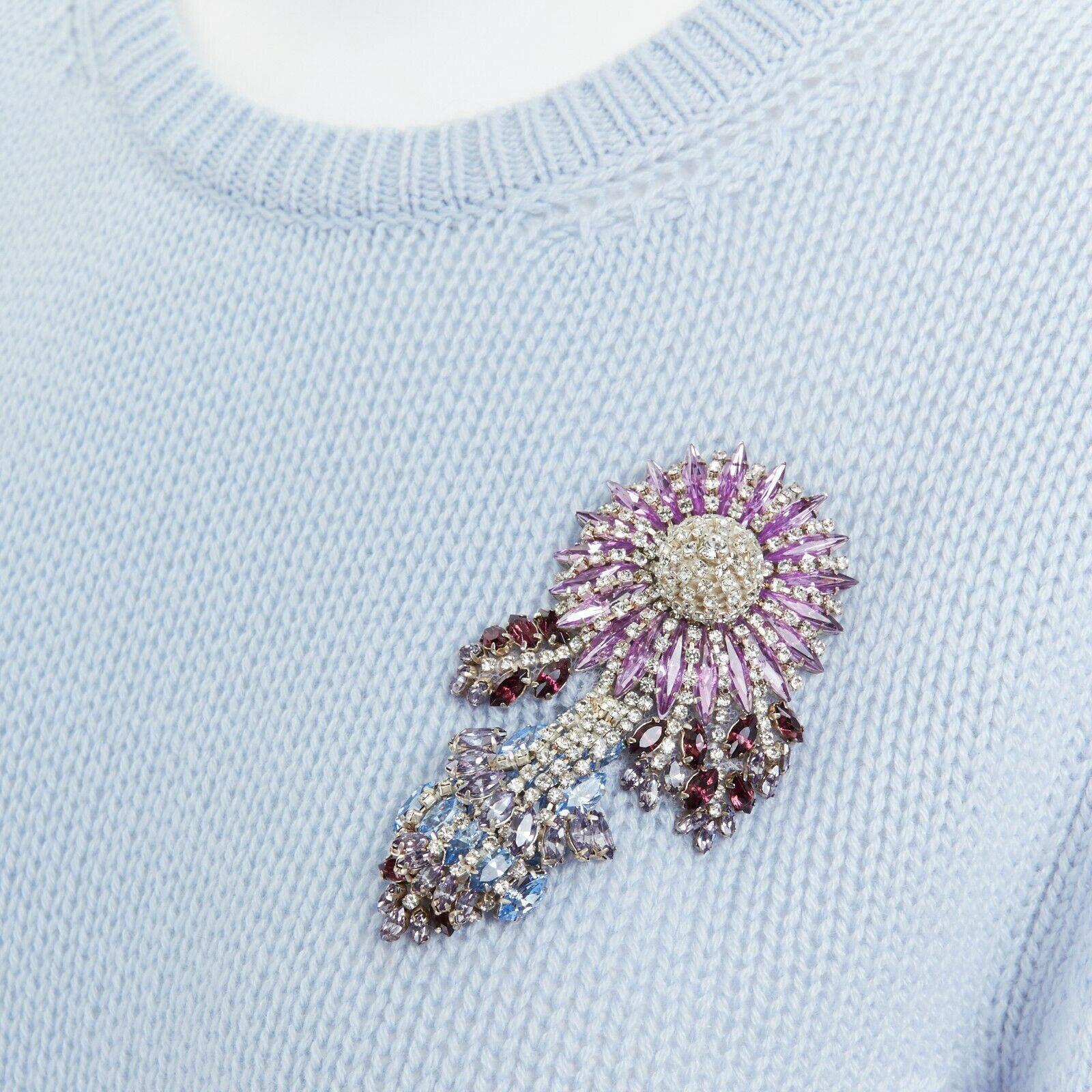MIU MIU wool knit pastel blue crystal embellished flower brooch sweater top M 1