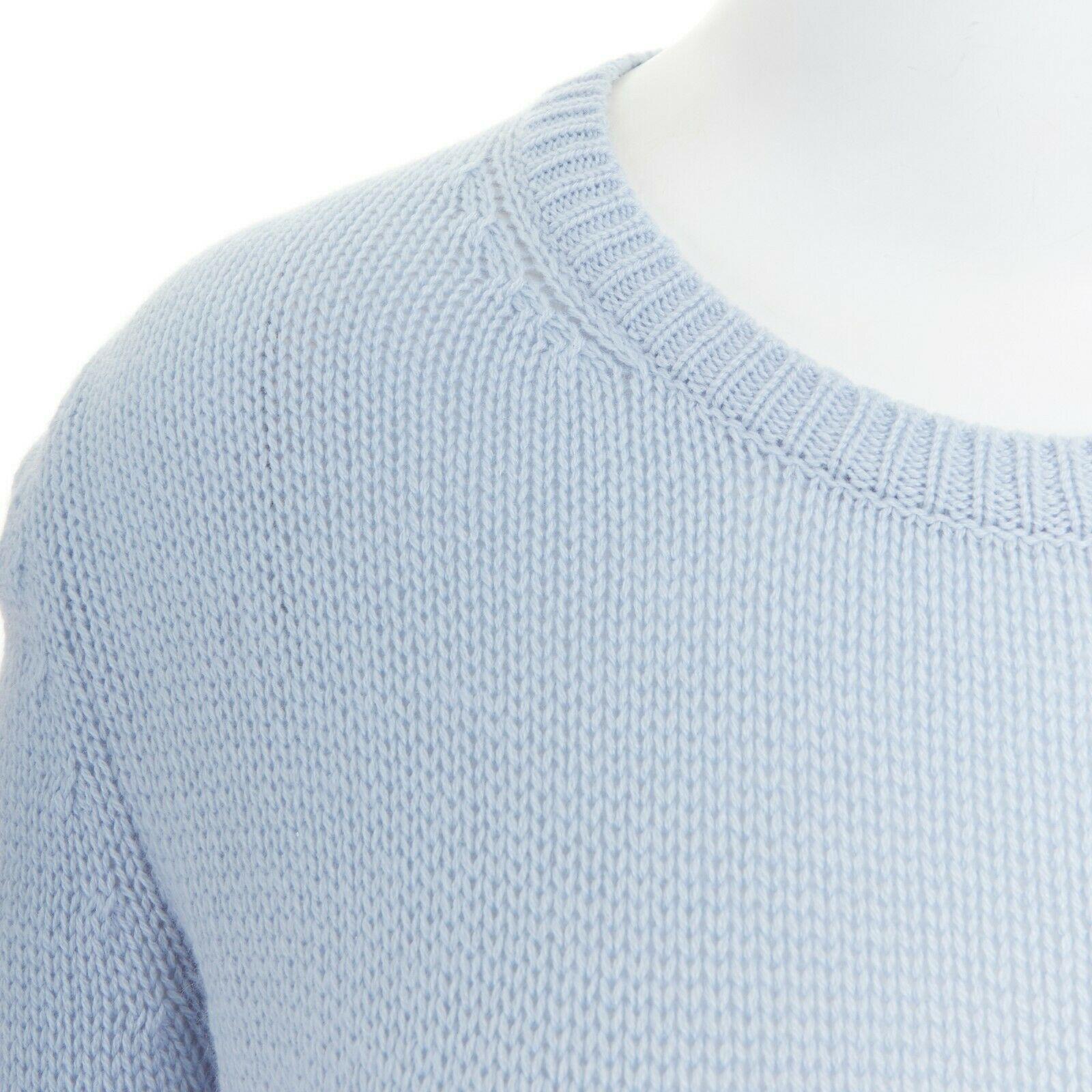 MIU MIU wool knit pastel blue crystal embellished flower brooch sweater top M 2