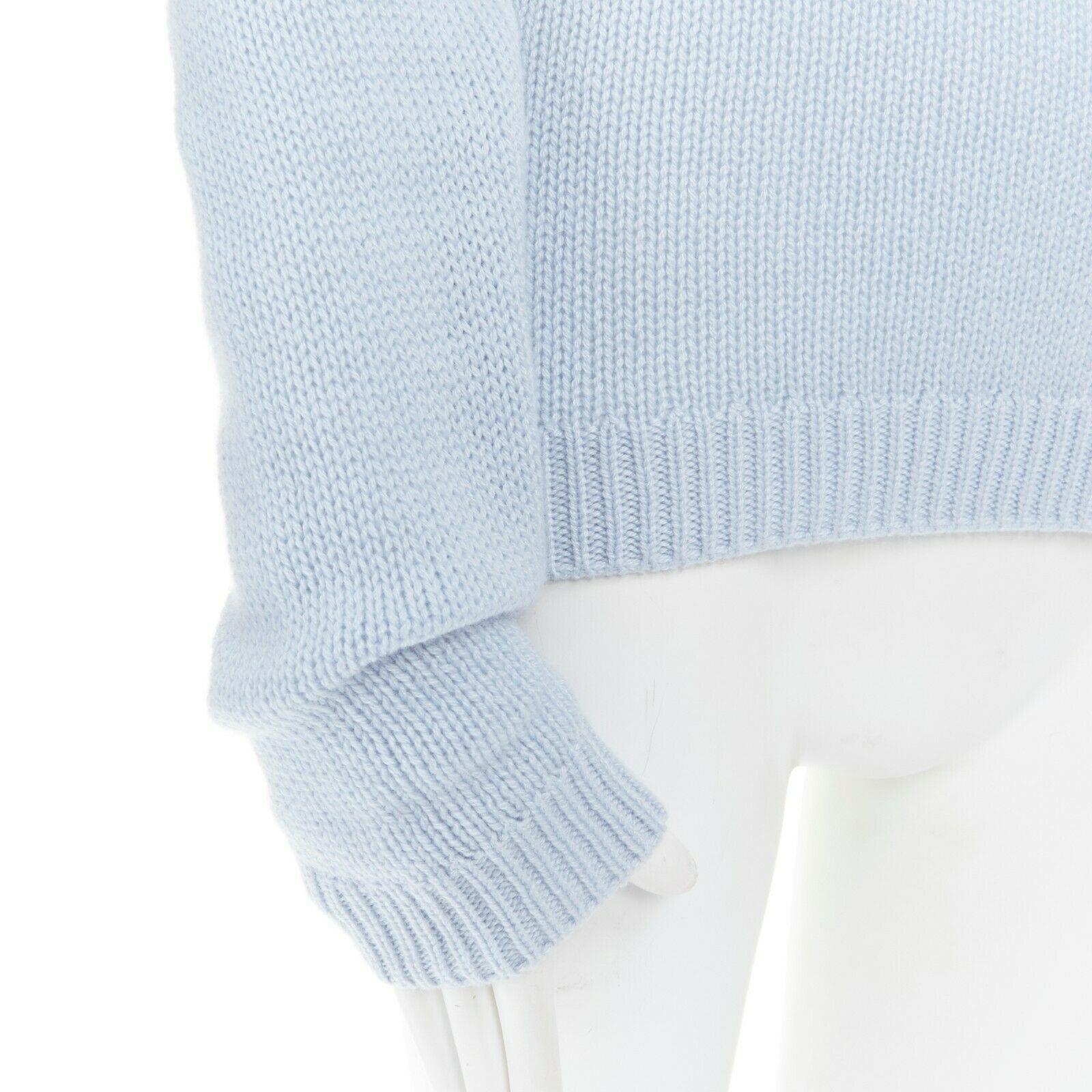 MIU MIU wool knit pastel blue crystal embellished flower brooch sweater top M 3