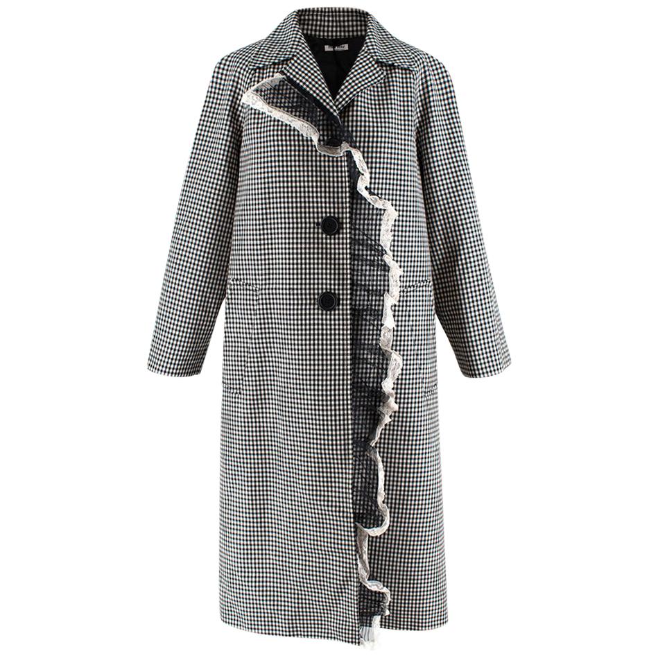  Miu Miu Wool & Mohair Gingham Coat with Lace Detail 38
