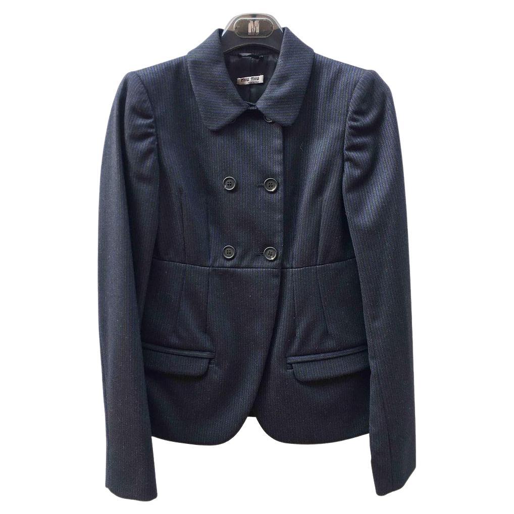 Miu Miu Navy Wool Coat W/ Black Persian Lamb Collar Sz 38 For Sale at ...