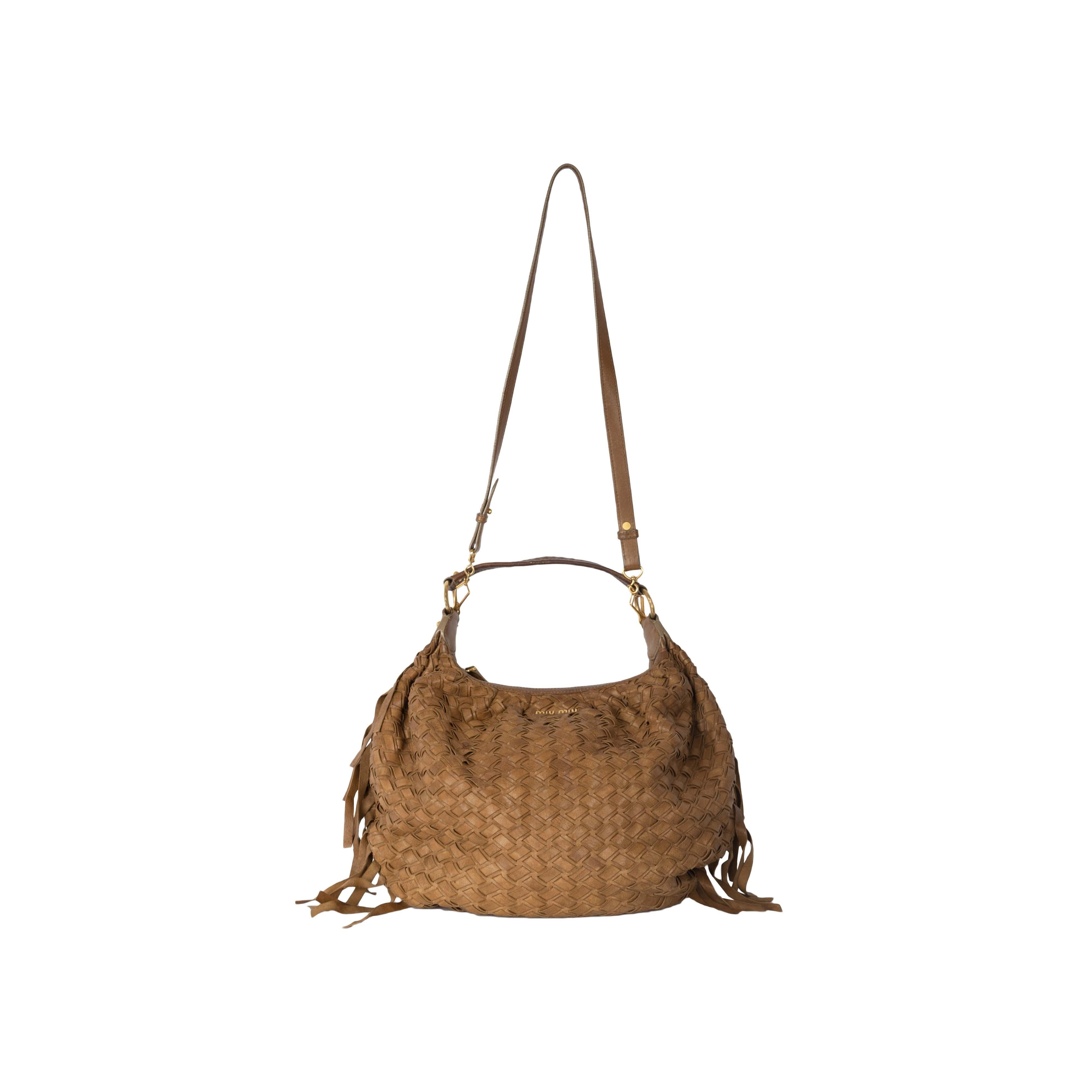 Miu Miu Woven Leather Fringe Hobo - '10s In Good Condition In Milano, IT