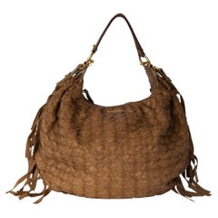 Used Miu Miu Woven Leather Fringe Hobo - '10s