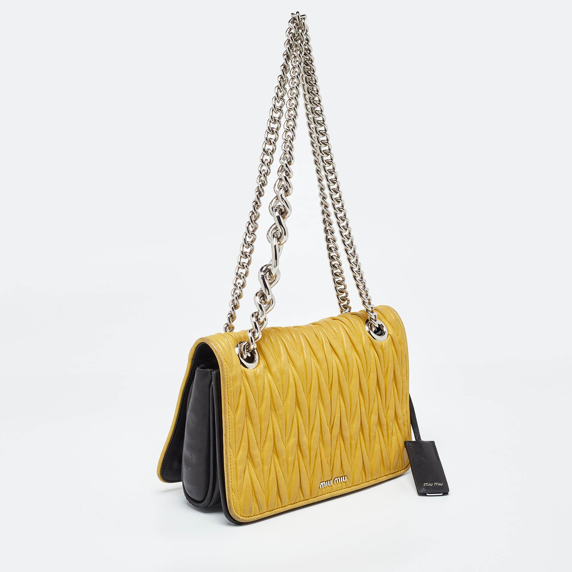 Orange Miu Miu Yellow/Black matelassé Leather Club Shoulder Bag