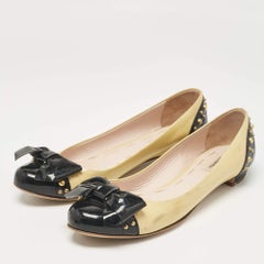 Miu Miu Yellow/Black Patent Leather Studded Bow Ballet Flats Size 37