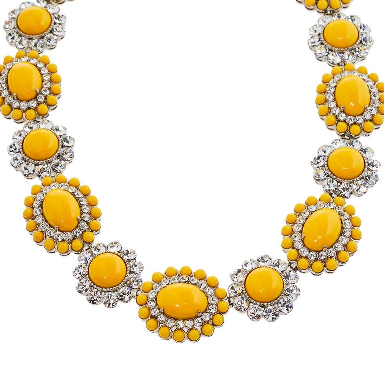 Miu Miu Yellow Crystal Embellished Floral Choker Necklace at 1stDibs