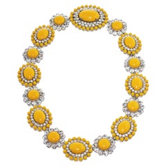 Miu Miu Yellow Crystal Embellished Floral Choker Necklace