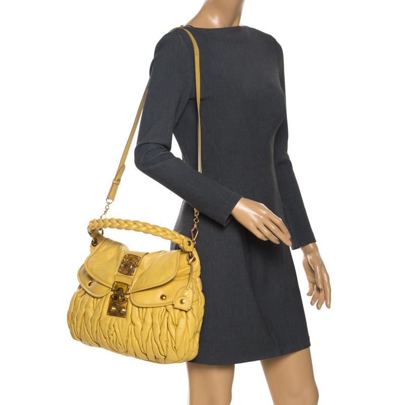 Miu Miu Yellow Matelasse Leather Coffer Hobo In Fair Condition In Dubai, Al Qouz 2