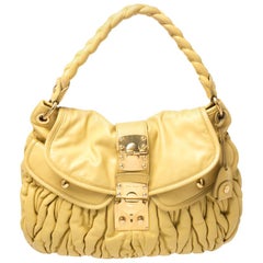 Miu Miu Yellow Matelasse Leather Coffer Hobo