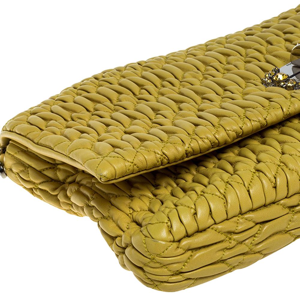Miu Miu Yellow Matelasse Nappa Leather Crystal Shoulder Bag 1