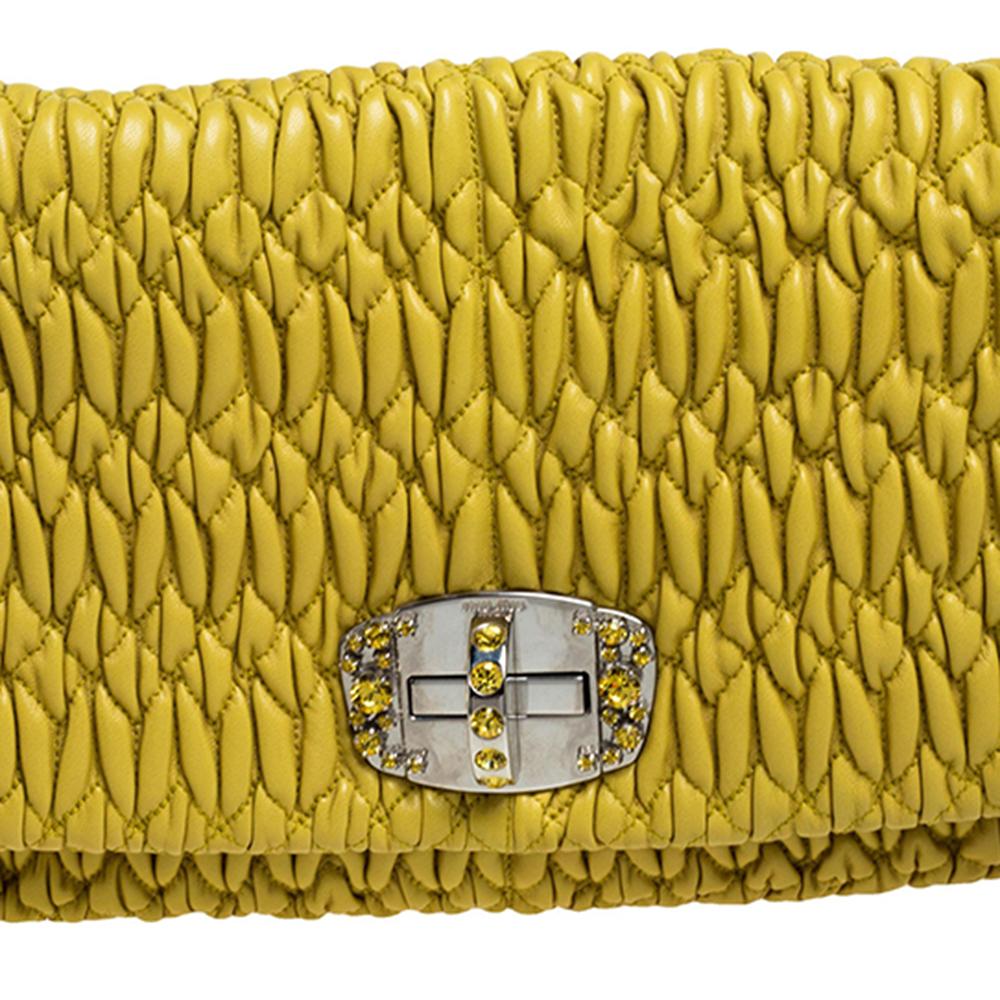 Miu Miu Yellow Matelasse Nappa Leather Crystal Shoulder Bag 2