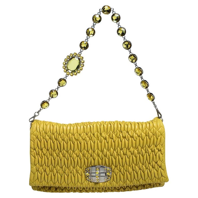 Miu Miu Yellow Matelasse Nappa Leather Crystal Shoulder Bag at 1stDibs