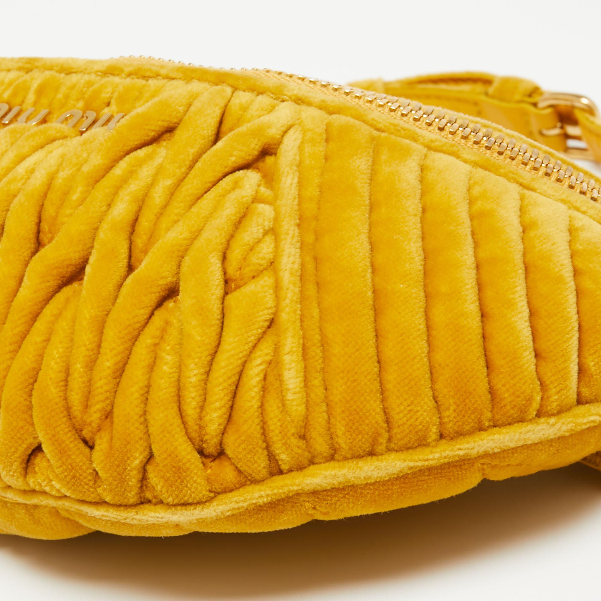 Miu Miu Yellow Matelassé Velvet Belt Bag 3