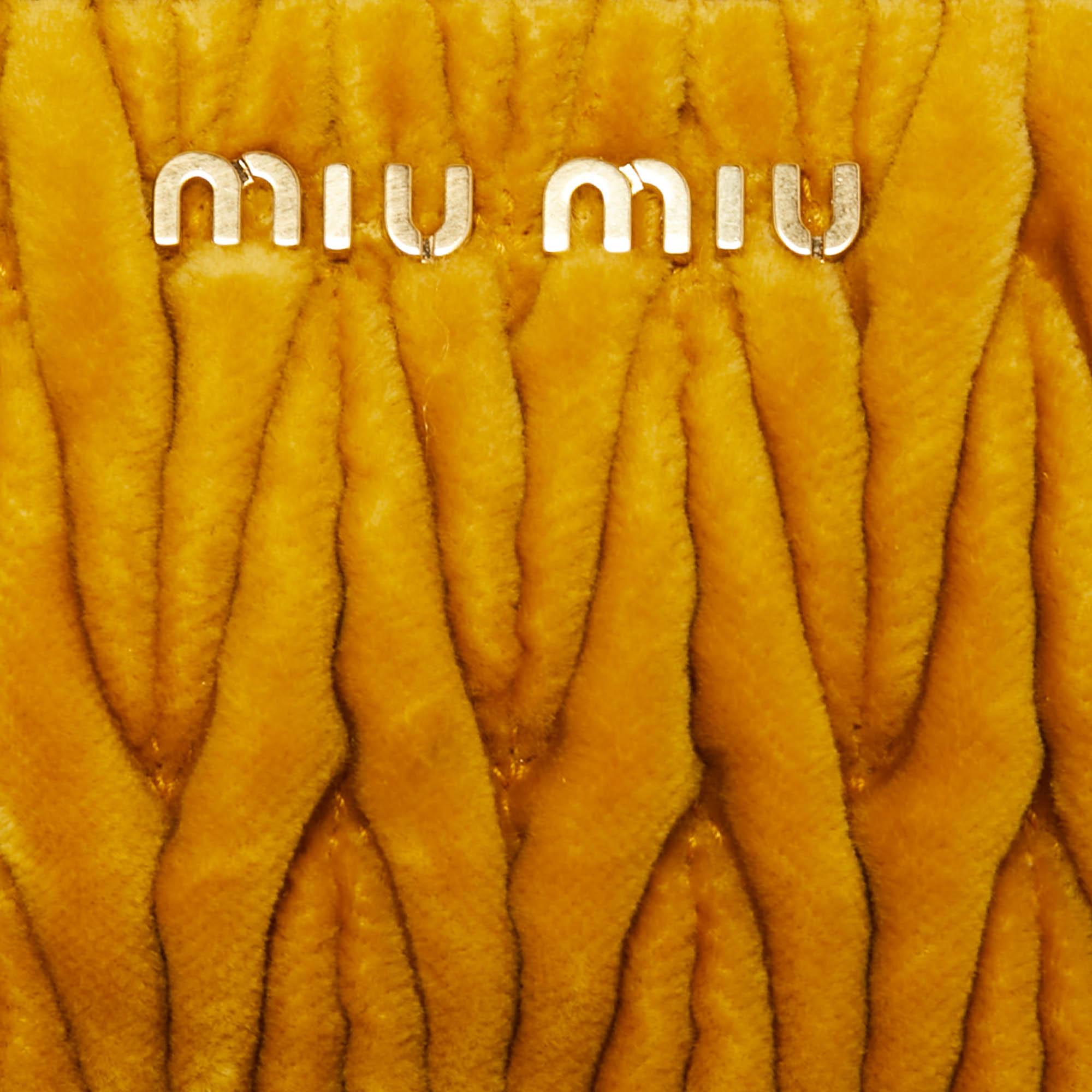 Miu Miu Yellow Matelassé Velvet Belt Bag 4