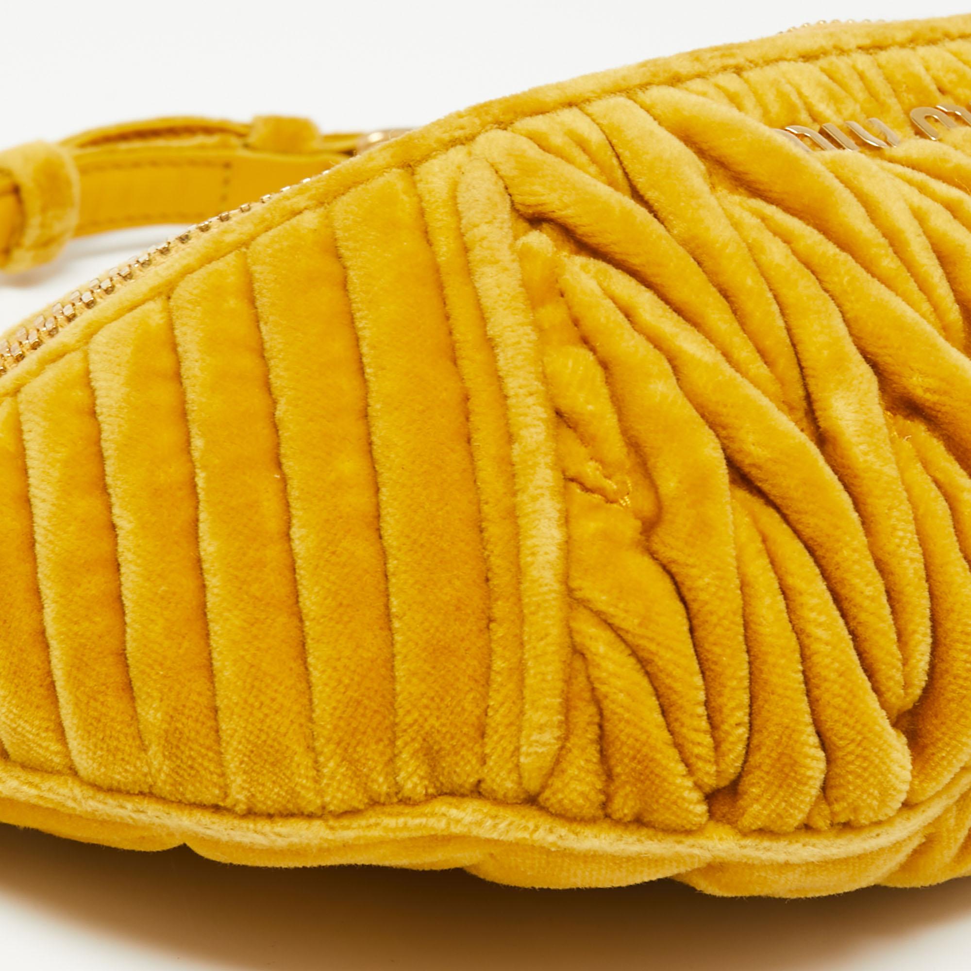 Women's Miu Miu Yellow Matelassé Velvet Belt Bag