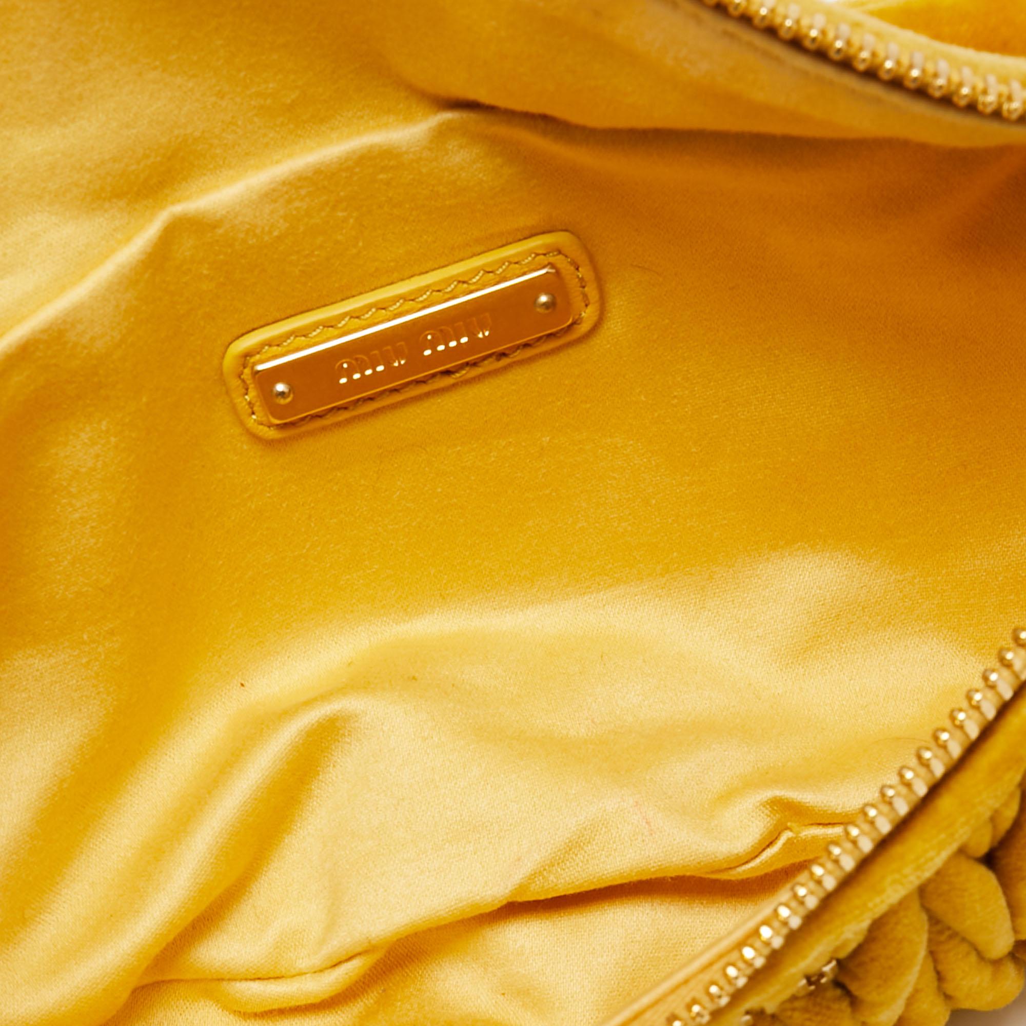 Miu Miu Yellow Matelassé Velvet Belt Bag 2