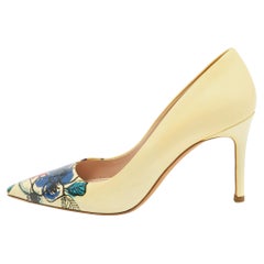 Miu Miu Yellow Patent Leather Floral Print Pumps Size 37