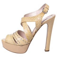 Miu Miu Yellow Patent Leather Peep Toe Platform Ankle Strap Sandals Size 39.5