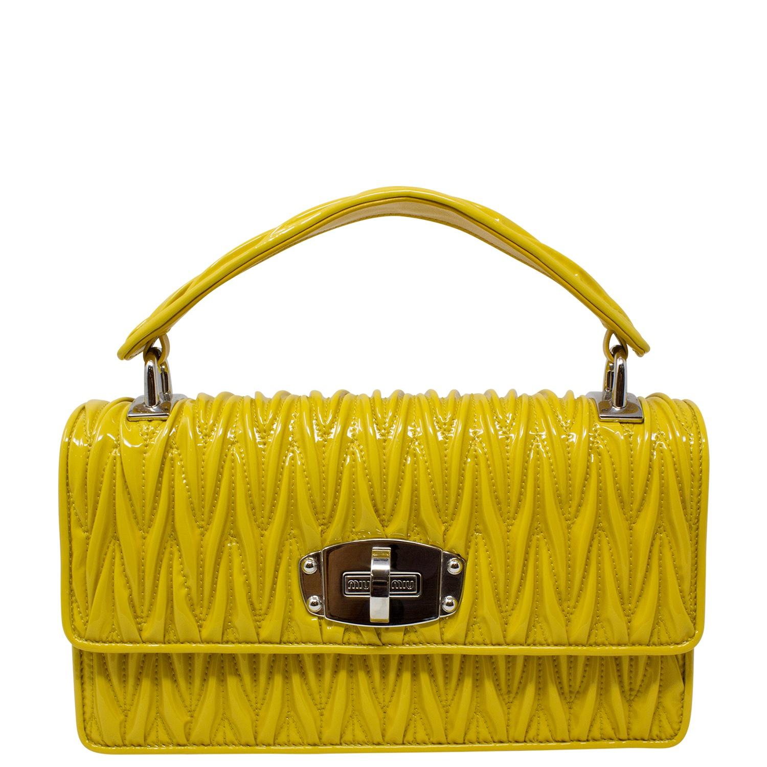 Miu Miu Yellow Patent Mini Top Handle In Excellent Condition For Sale In Atlanta, GA