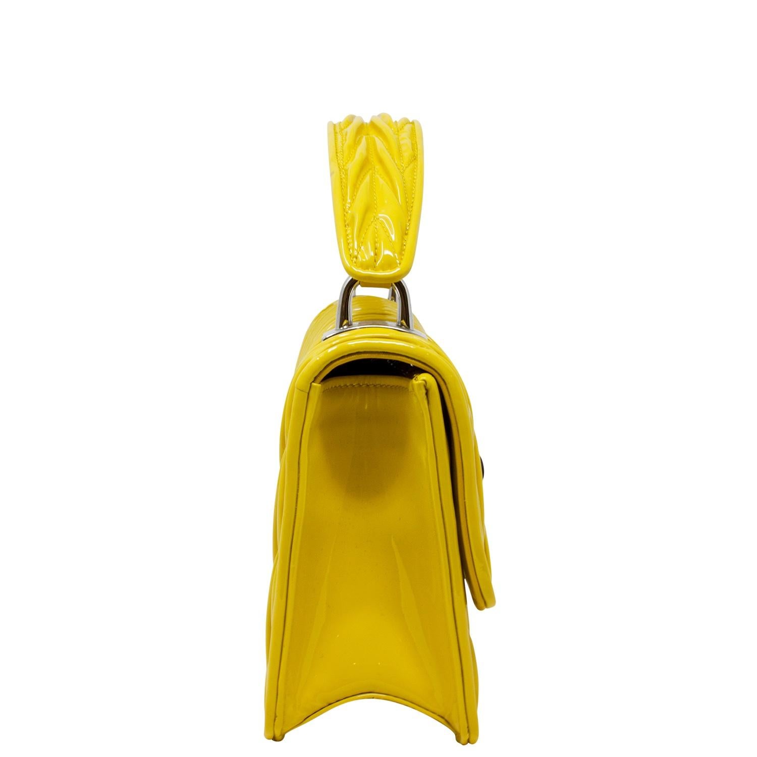 Women's or Men's Miu Miu Yellow Patent Mini Top Handle For Sale