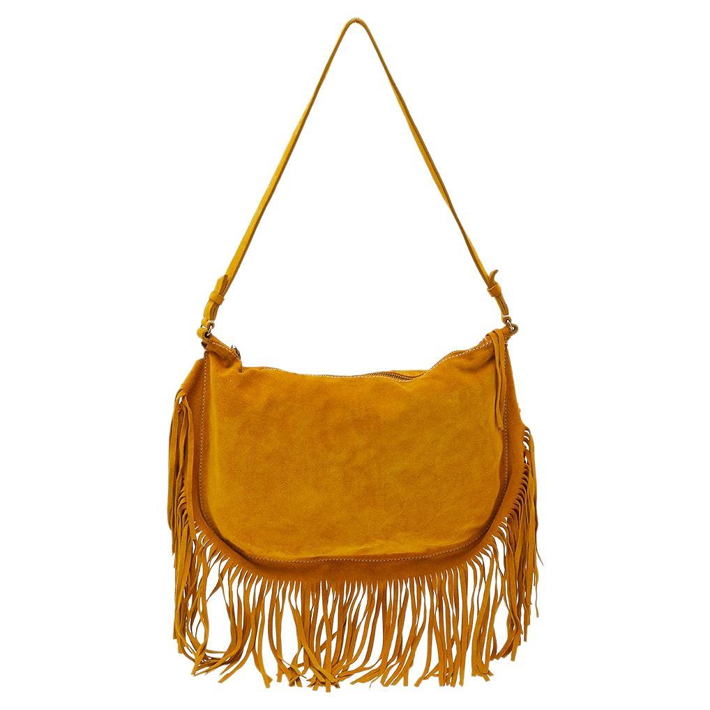 Miu Miu Yellow Suede Fringe Hobo