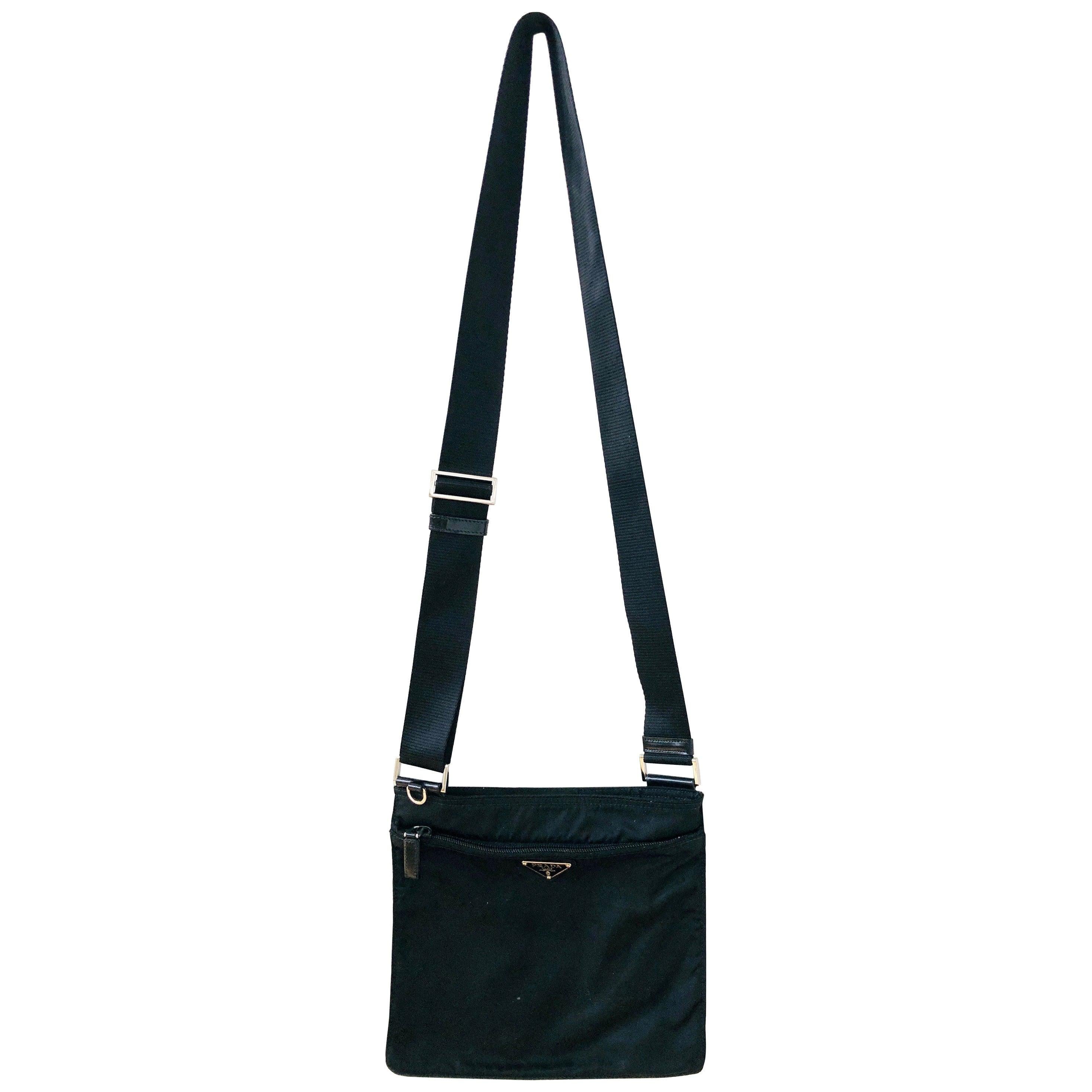 Miuccia Prada Black Nylon Cross Body  / Shoulder Tessuto Medium Messenger Bag  For Sale