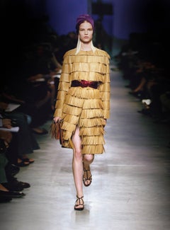 Miuccia Prada Vintage Spring 2007 Runway Brown Leather Fringe Coat Size 40 IT