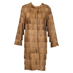 Miuccia Prada Vintage Spring 2007 Runway Brown Leather Fringe Coat Size 40 IT