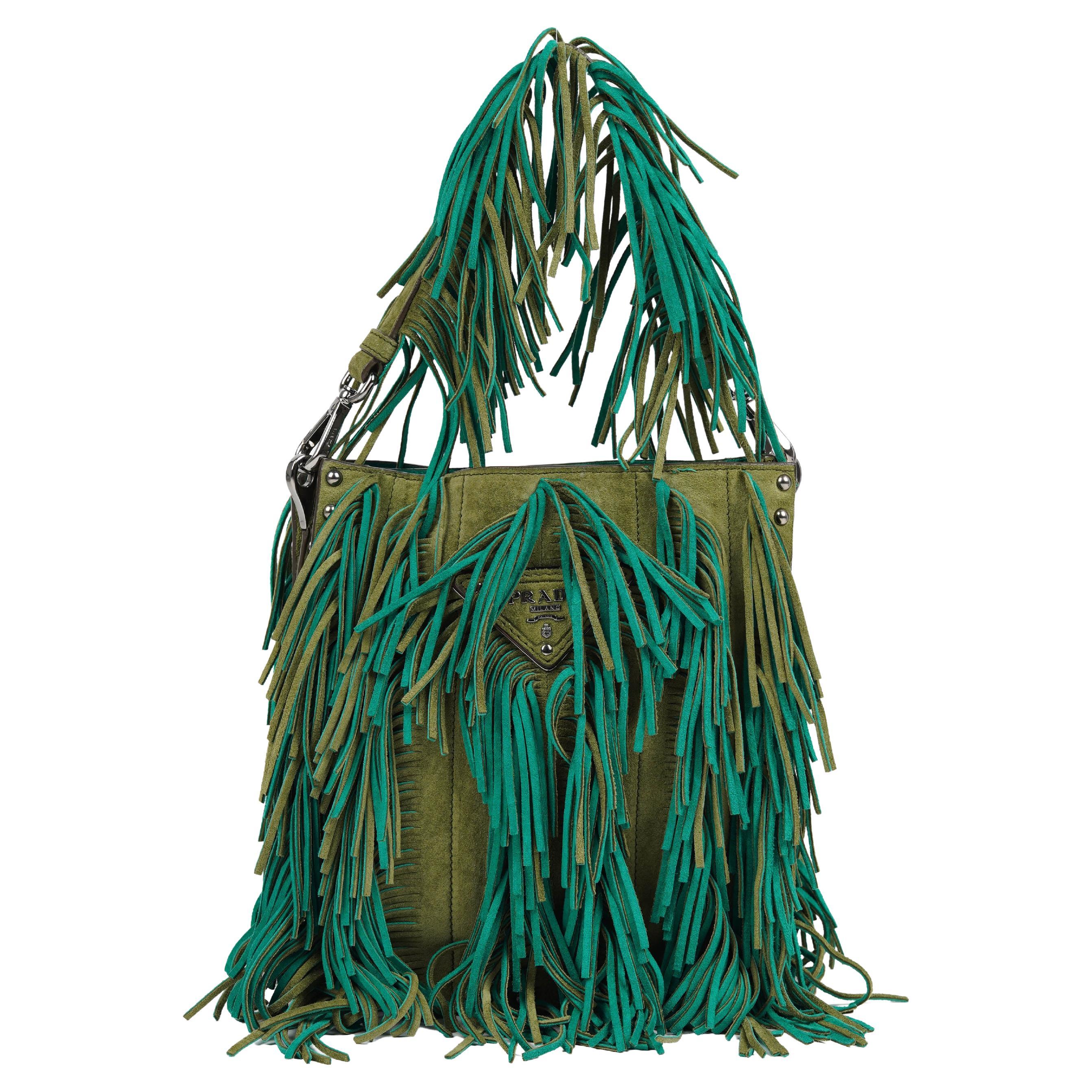 Borsa vintage primavera/estate 2007 di Miuccia Prada in pelle scamosciata color smeraldo