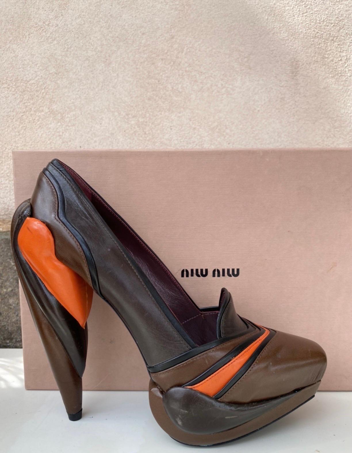 Women's or Men's MIUMIU Fall 2008 RTW leather platform Heels For Sale