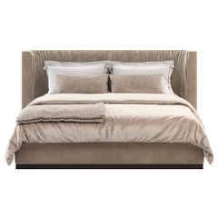 Miuzza Bed, Portuguese 21st Century Contemporary Bed Upholstered with Fabric