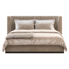 Miuzza Bed, Portuguese 21st Century Contemporary Bed Upholstered with Leather